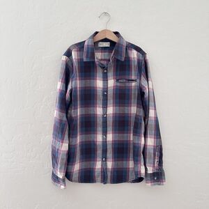 Zara Kids Plaid Button Front Long Sleeve Cotton Flannel Top Size 11/12 Boys